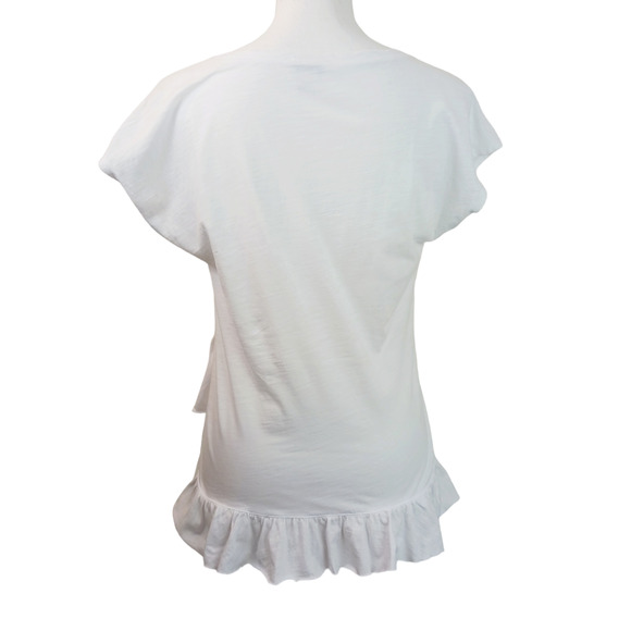 Sundance SZ XS Sleeveless V-Neck White Asymmetrical Ruffle Peplum Top - Picture 6 of 9